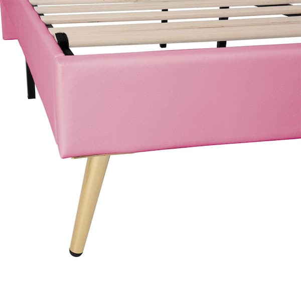 Harper & Bright Designs Pink Wood Frame Full Size PU Leather