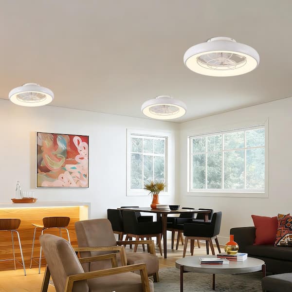 PlusDay 20 in. Modern White Enclosed Flush Mount LED Ceiling Fans