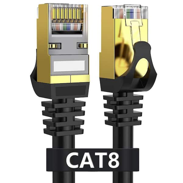 Lukyamzn 50 ft. Cat 8 Shielded Gold Plated Heavy-Duty 40 Gbps 2000 Mhz Weatherproof RJ45 Cable for Router - Black