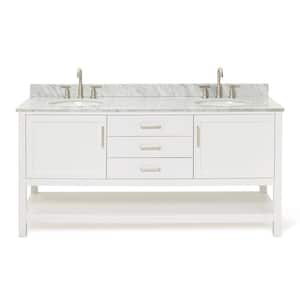 Bayhill 73 in. W x 22 in. D x 35.25 in. H Bath Vanity in White with Carrara White Marble Top