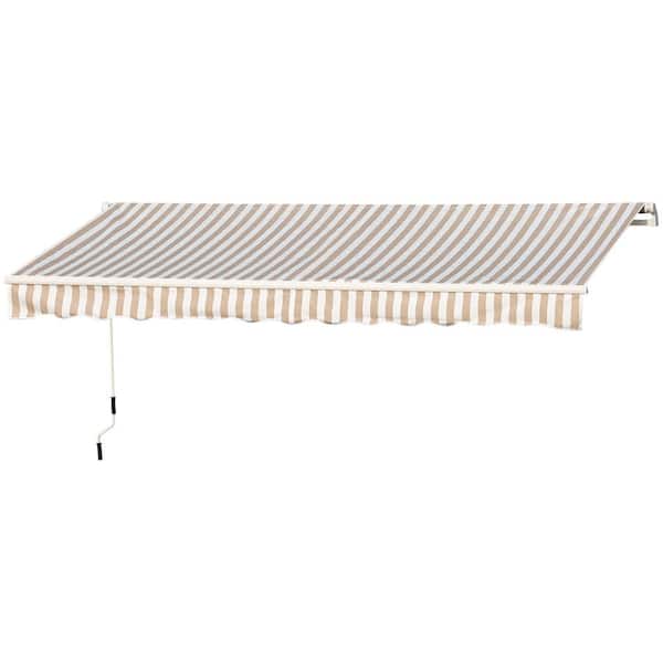 8 ft. Aluminum Steel Crank Porch Patio Awning in Beige
