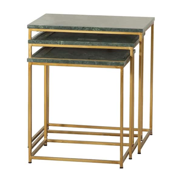 Coaster 20 in. 3-piece Green and Antique Gold Marble Top Nesting Table