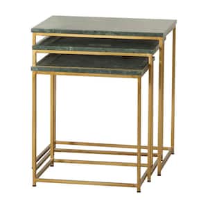 20 in. 3-piece Green and Antique Gold Marble Top Nesting Table