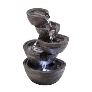 13 in. Tall Indoor/Outdoor Tabletop Tiering Bowls Fountain with LED Lights