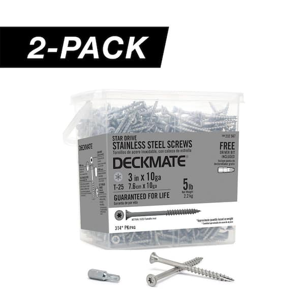 2-Pack #10 x 3 in. Star Drive Flat-Head 305 Stainless Steel Wood Deck Screws (10 lb. / 628-Piece)