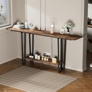 Modern Narrow Console Tables 70.8 in. L Rectangle Wood Console Table with Shelves, Sofa Side Table, Foyer Table Brown