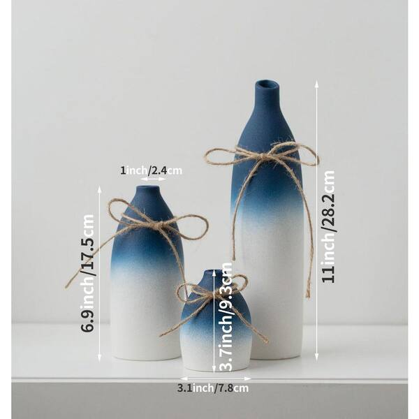 22 in. Coastal Blue Ceramic Cylinder Bottle Decorative Vase LX0675