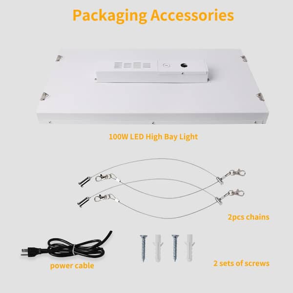 Bieuoram 2ft 400-Watt-Equivalent Integrated LED White High Bay Light 5000K Industrial Workshop Linear Hanging Light （2 Pack）