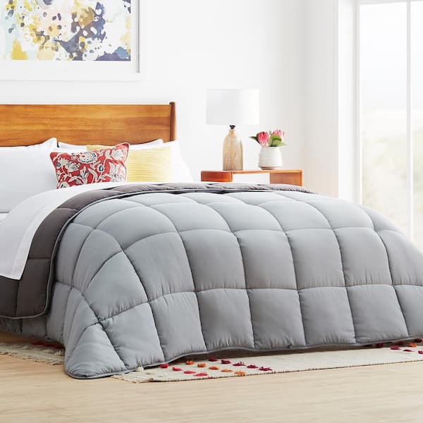 Linenspa Reversible Stone/Charcoal Down Alternative Oversized Queen Quilted Comforter