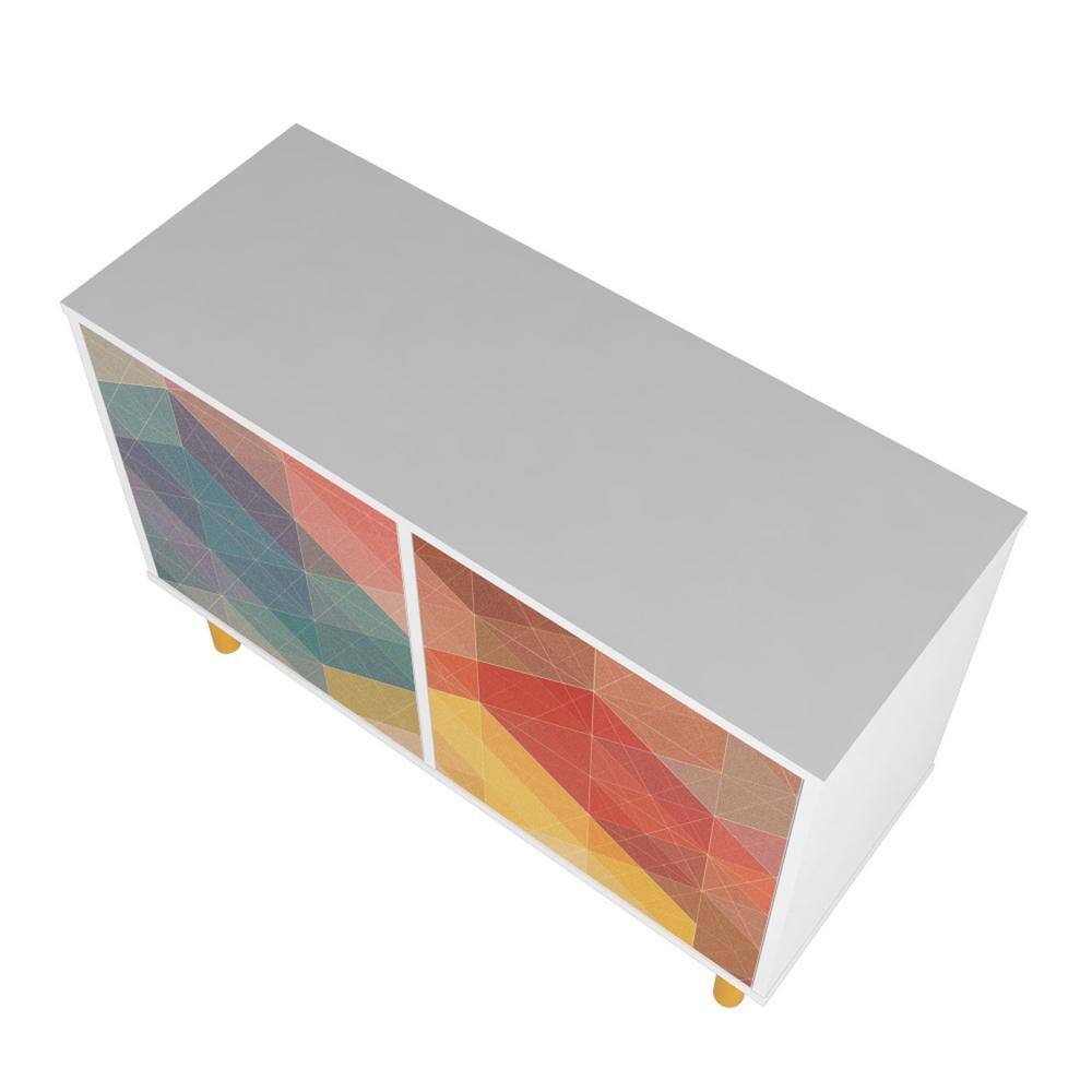 Retro Multicolor Geometric Pattern Office Cabinet with Yellow Legs