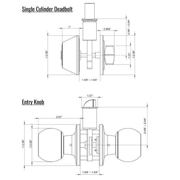Polished Brass Single Cylinder Deadbolt Entry Knob Set
