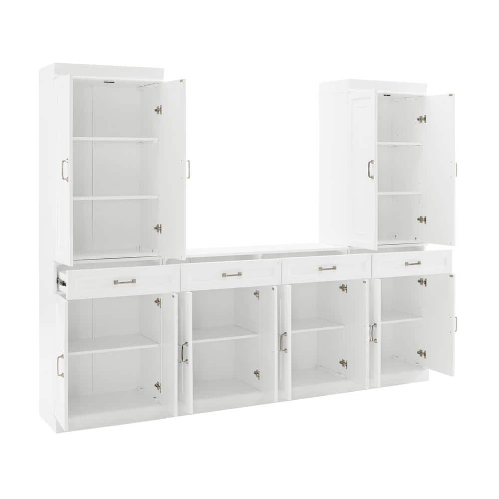 White 3-Piece Traditional Sideboard and Pantry Set with Adjustable Shelves