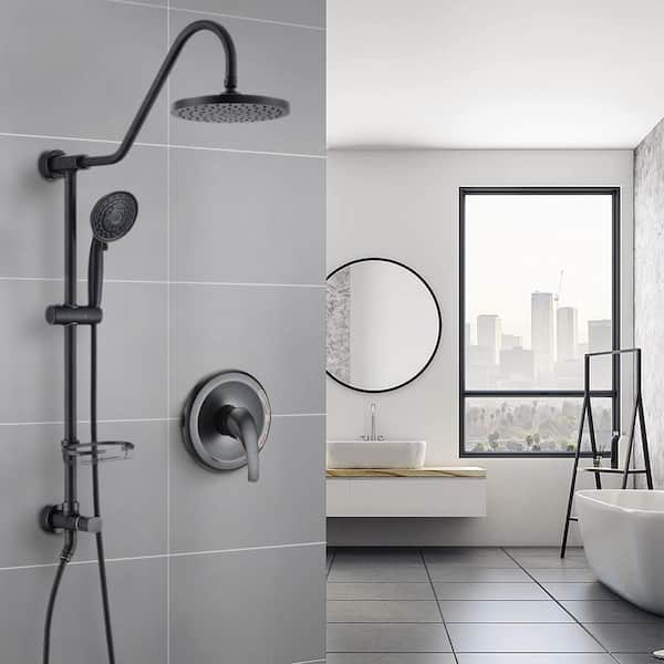 5-Spray Round Wall Bar Shower Kit with Hand Shower with Adjustable Soap Basket in Oil Rubbed Bronze