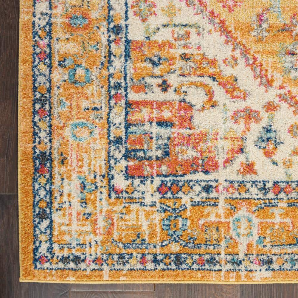Ivory and Yellow Floral Viscose Rectangular Area Rug