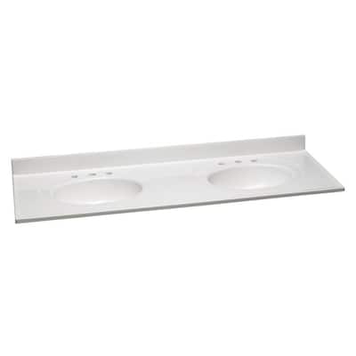 73 in. W Cultured Marble Double Vanity Top in Solid White with Solid White Basins with 8 in. Widespread Faucet Spread