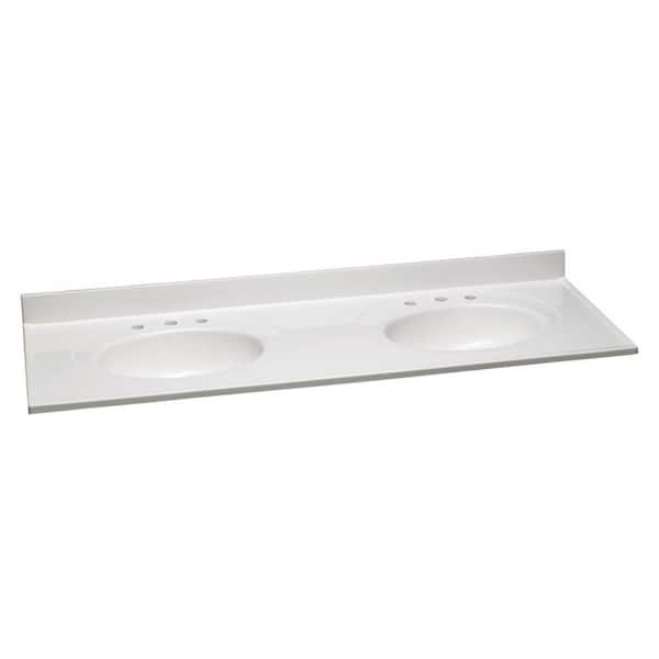 Design House 73 in. W Cultured Marble Double Vanity Top in Solid White with Solid White Basins with 8 in. Widespread Faucet Spread