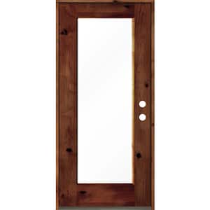 36 in. x 80 in. Rustic Knotty Alder Wood Clear Full-Lite Red Chestnut Stain Left Hand Inswing Single Prehung Front Door