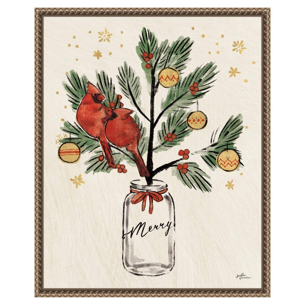Festive Christmas Lovebirds Framed Canvas Wall Art, 16 x 20
