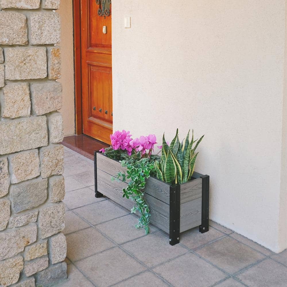 Contemporary Everbloom Grey Rectangular Raised Bed Planter with Wheels