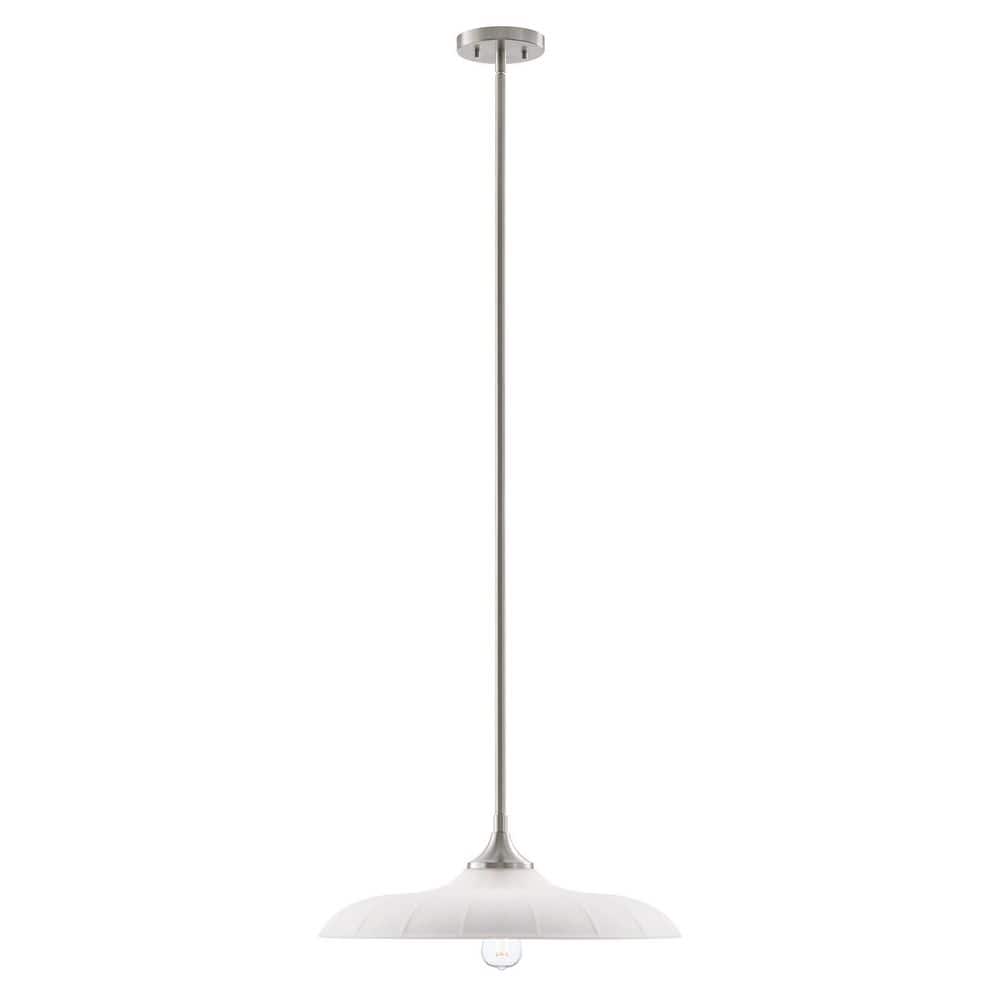 Hadley 60-Watt 20 in. W x 6.63 in. H 1-Light Satin Nickel Pendant Light with Opal Glass Shade, No Bulb Included price history on PriceWatchPro