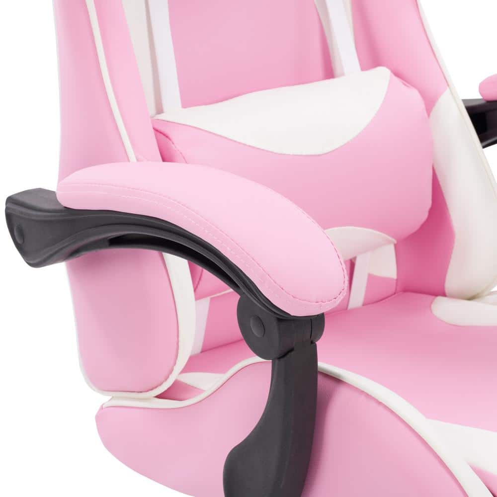 Ravagers Pink and White Ergonomic PVC Gaming Chair with Adjustable Height