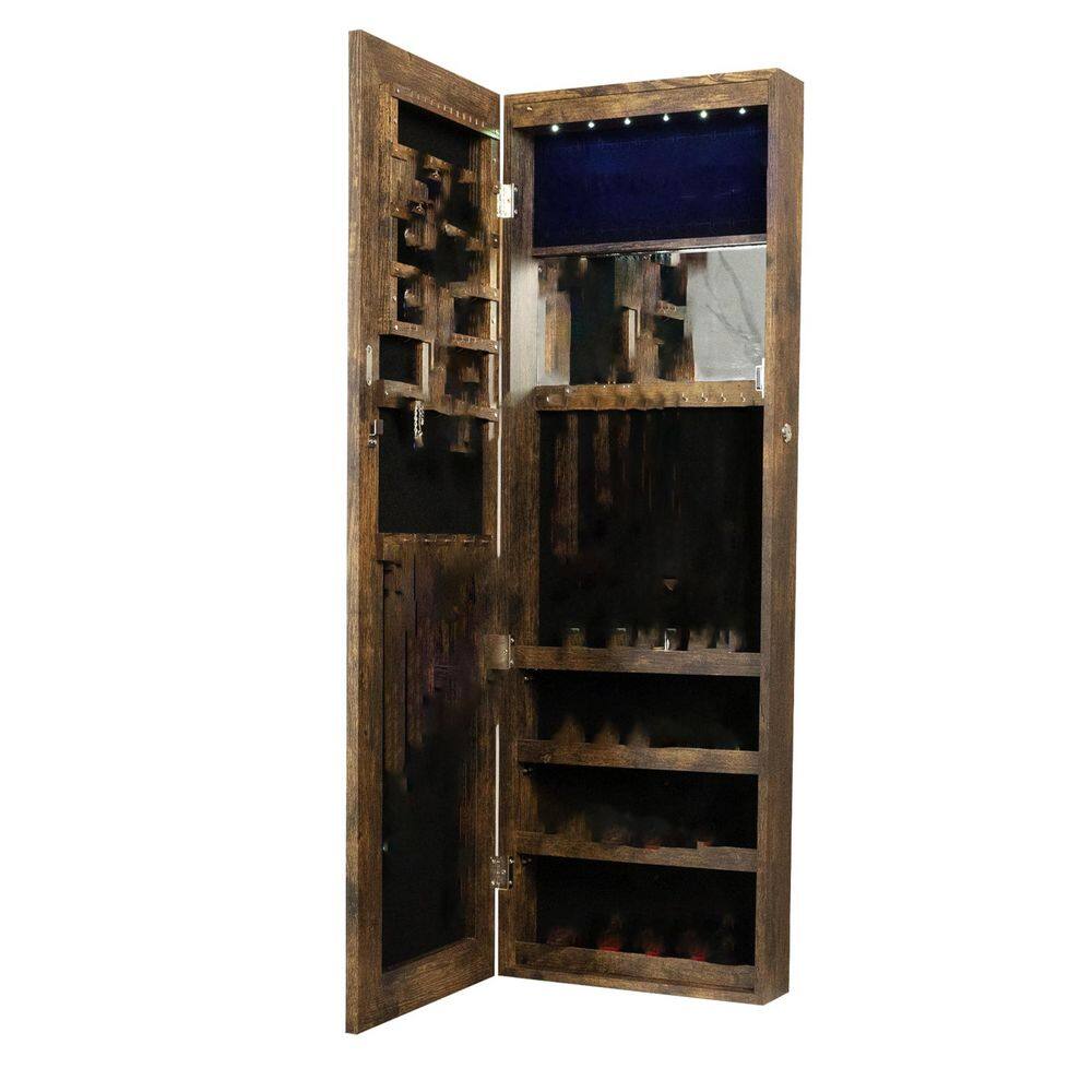 43 in. H Antique Gray Rectangular Wall Mounted Jewelry Cabinet with Mirror,