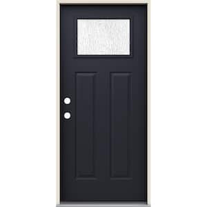 36 in. x 80 in. Right-Hand/Inswing Craftsman Rain Glass Black Steel Prehung Front Door