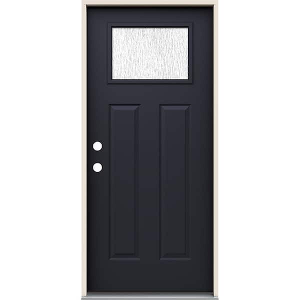 JELD-WEN 36 in. x 80 in. Right-Hand/Inswing Craftsman Rain Glass Black Steel Prehung Front Door