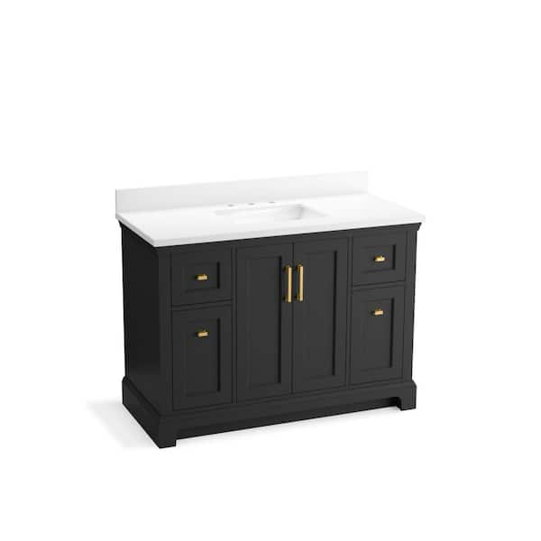 KOHLER Charlemont 48 in. W x 22in. D x 36 in. H Single Sink Bath Vanity in Ferrous Grey with White Quartz Top and Backsplash