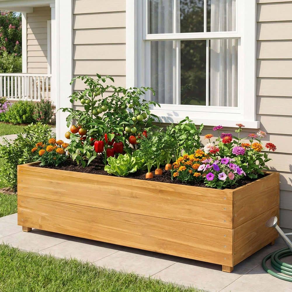 GOGEXX Wood Rectangular Raised Garden Bed with Liner (19.5 in. L x