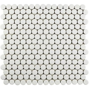 Hudson Penny Round Crystalline White 6 in. x 6 in. Porcelain Mosaic Take Home Tile Sample