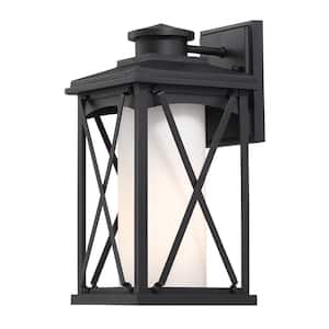 Lansdale 1-Light Sand Black with Etched Opal Glass Outdoor Wall Lantern Sconce