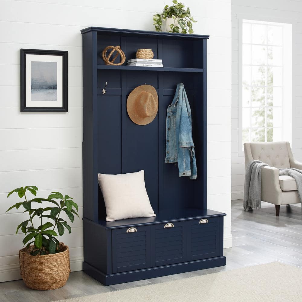 Ellison Hall Tree Navy - Crosley: Bench with Storage, Coat Hooks, Seating Area