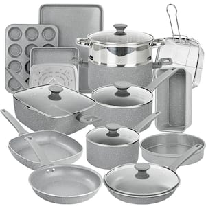 Desert Collection 20-Piece Aluminum Nonstick Cookware Set in Speckled Grey