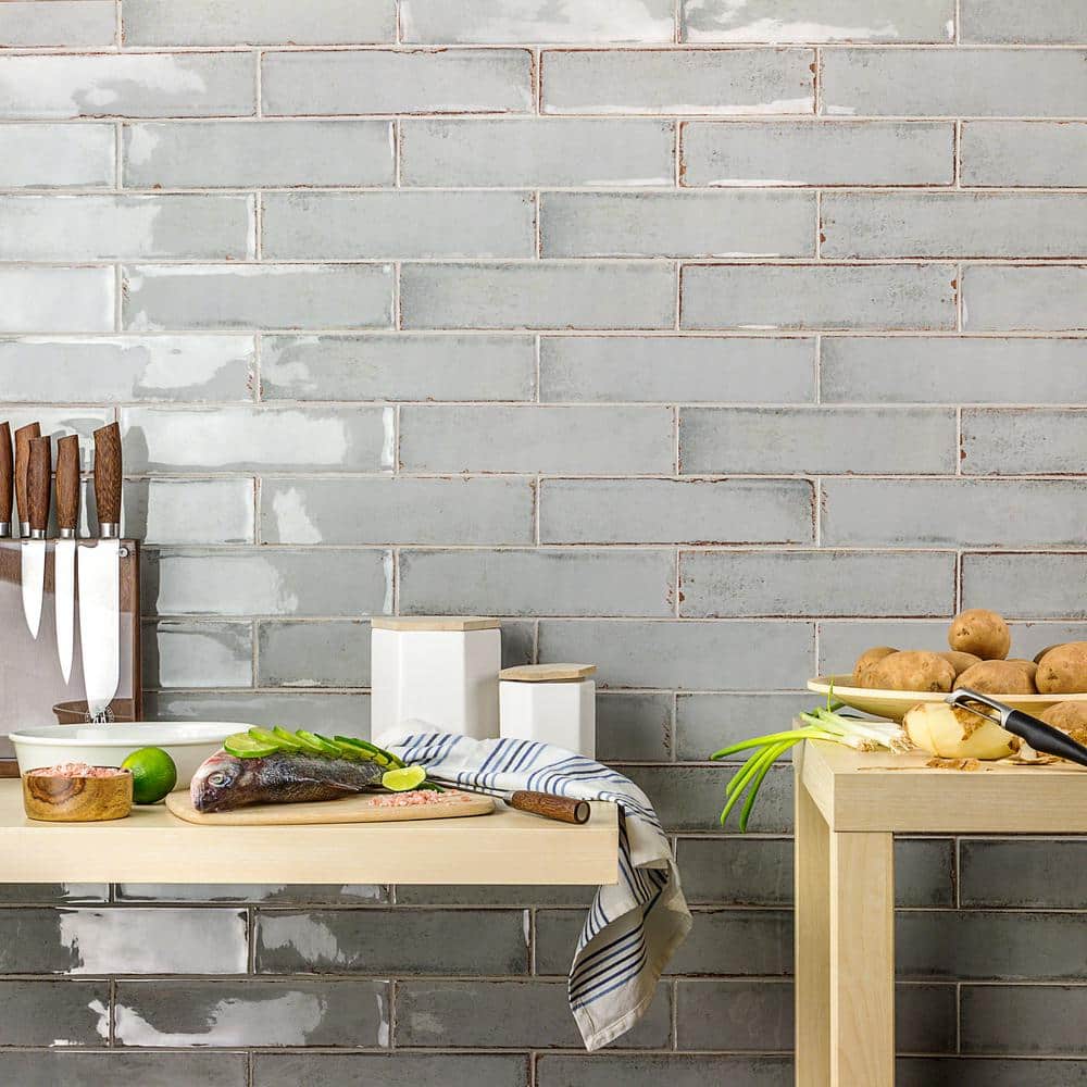 Citadel Polished Gray Ceramic Subway Wall Tile 3x12