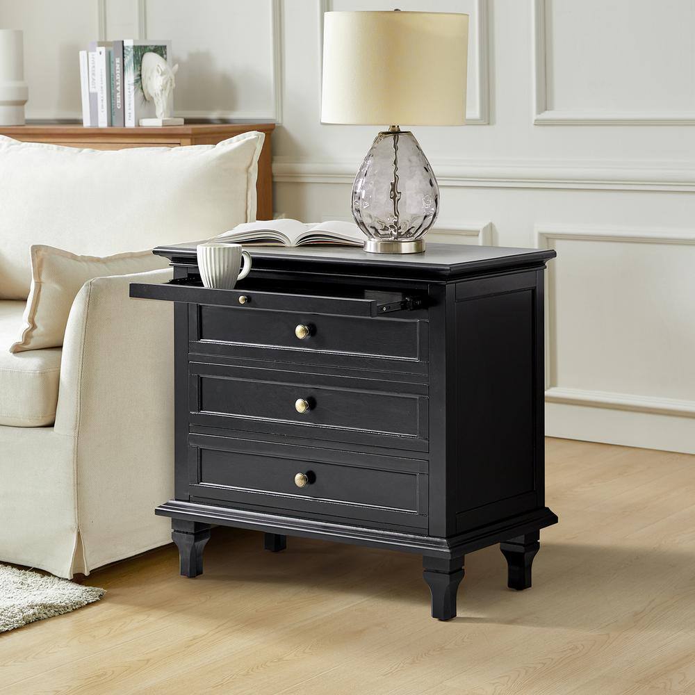 Julia Acorn 27 in. H Traditional 3-Drawer Solid Wood Legs Nightstand with Charging Station - thumbnail 9
