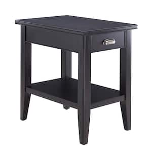 Laurent Collection 16 in. W x 24 in. H Black Wood Chairside Table with Drawer and Shelf