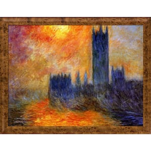 House of Parliament Sun by Claude Monet Havana Burl Framed Abstract Oil Painting Art Print 41.75 in. x 53.75 in.