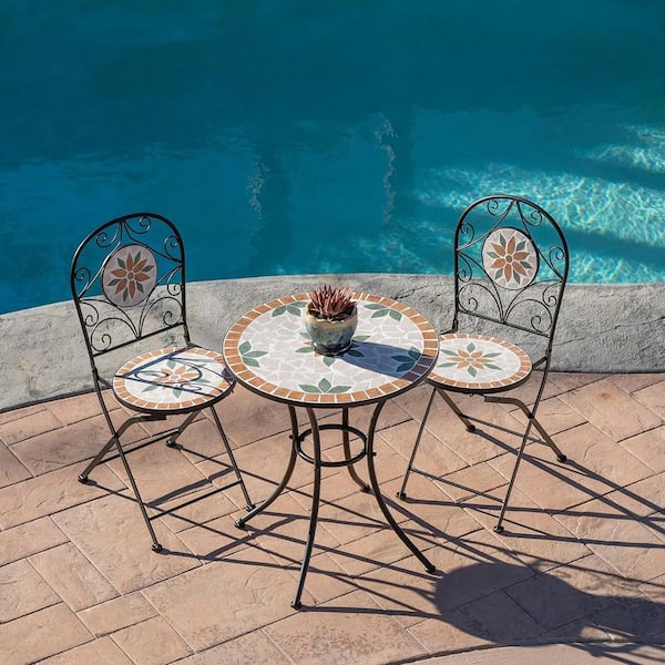 Unbranded Tan 3-Piece Metal Round Outdoor Bistro Set
