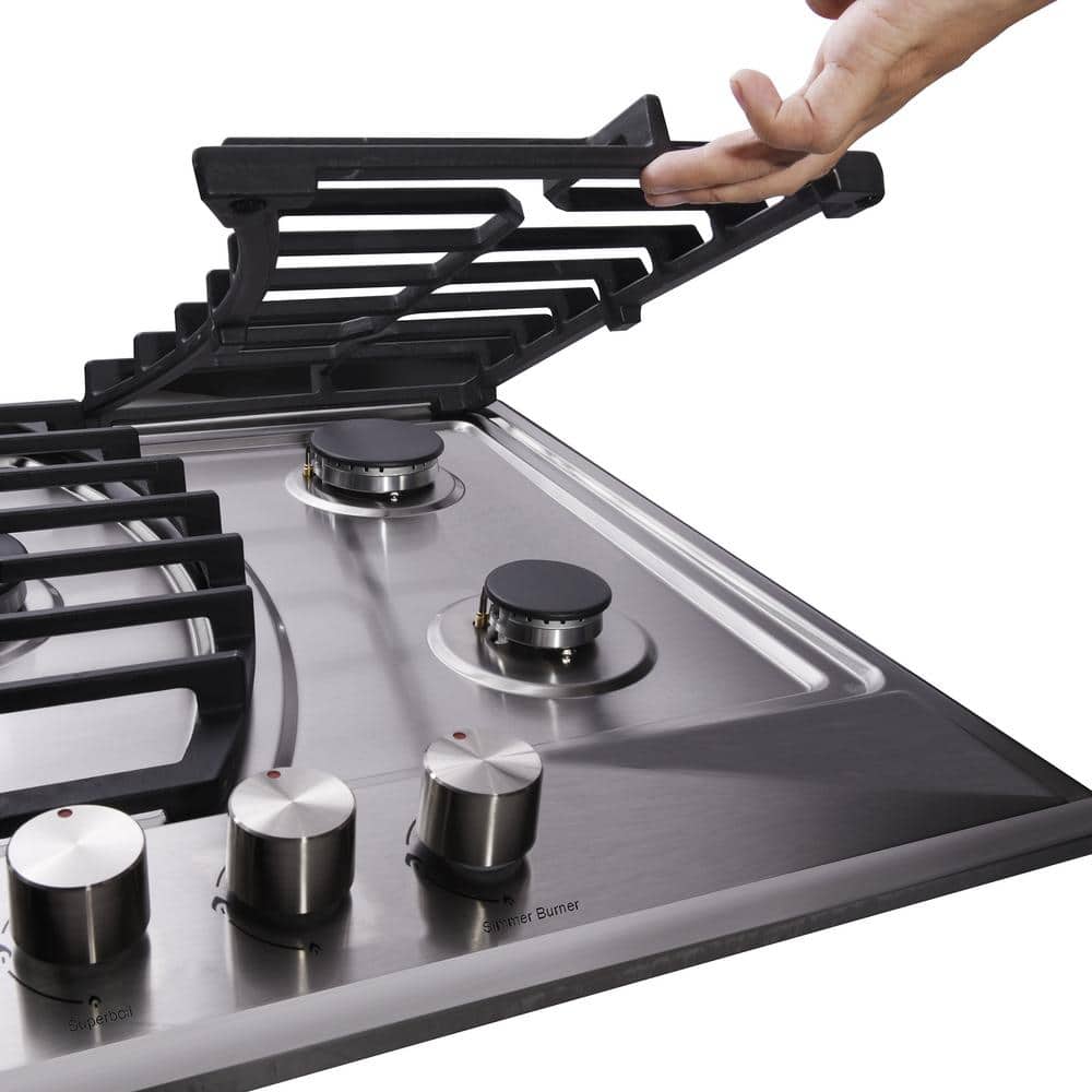 30 Inch Stainless Steel 5-Burner Gas Cooktop with Cast Iron Grates