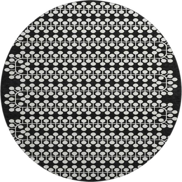 Mayfield Premium Machine Washable Abstract AMF2247 Black 8 ft. x 8 ft. Round Rug