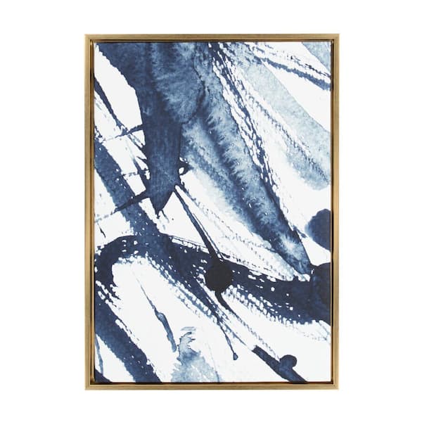 Kate and Laurel Sylvie "Indigo Watercolor" by Amy Peterson Framed Canvas Wall Art