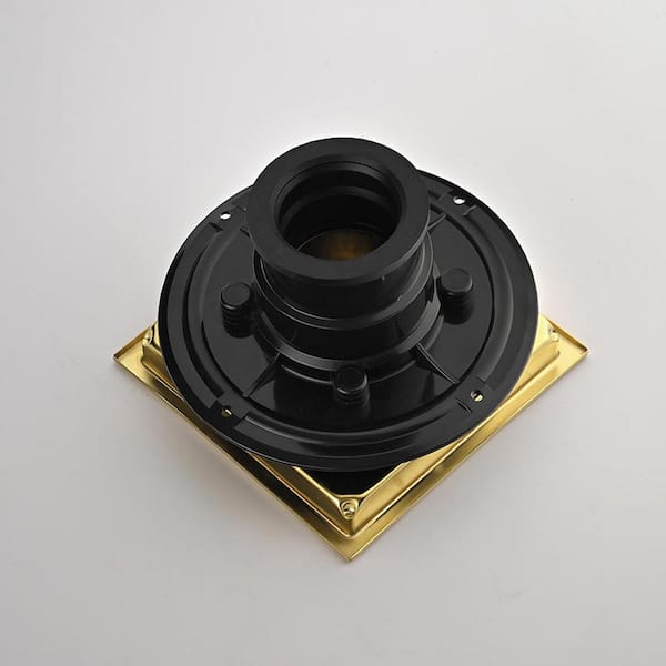 6 in. Square Stainless Steel Grid Shower Floor Drain with Flange in Brushed Gold