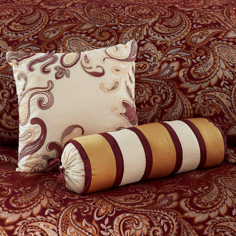 King Red Jacquard Cotton 12-Piece Comforter Set