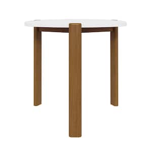 Gales 18.11 in. Matte White Mid-Century Modern Round MDF End Table with Solid Wood Legs