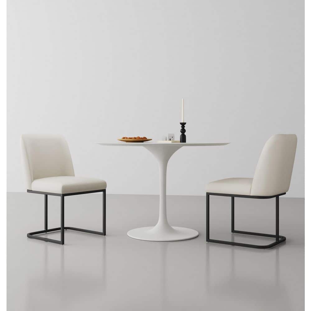 Serena Cream Faux Leather Dining Chair with Metal Base