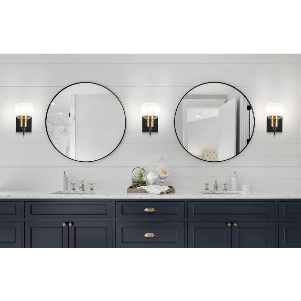 Marais 5.88" Black Iron and Clear Glass Rustic Vintage LED Vanity Light