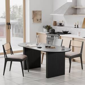 Farmhouse Black Oval Oak Wood 67 in. W Double Pedestal Dining Table Seats 6
