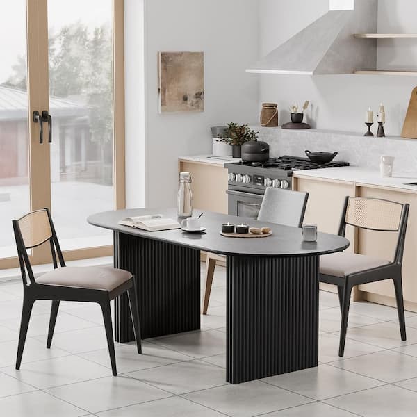 Farmhouse Black Oval Oak Wood 67 in. W Double Pedestal Dining Table Seats 6