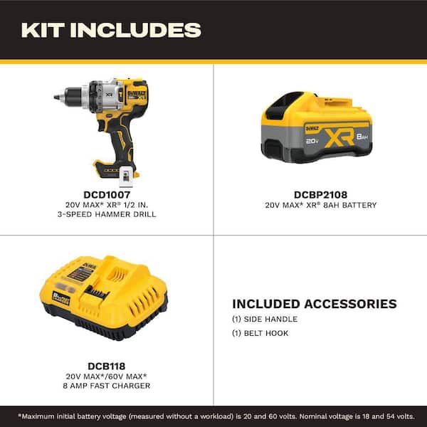 20V XR Lithium-Ion Cordless Hammer Drill Kit with 8.0 Ah Battery, Charger and Kit Bag